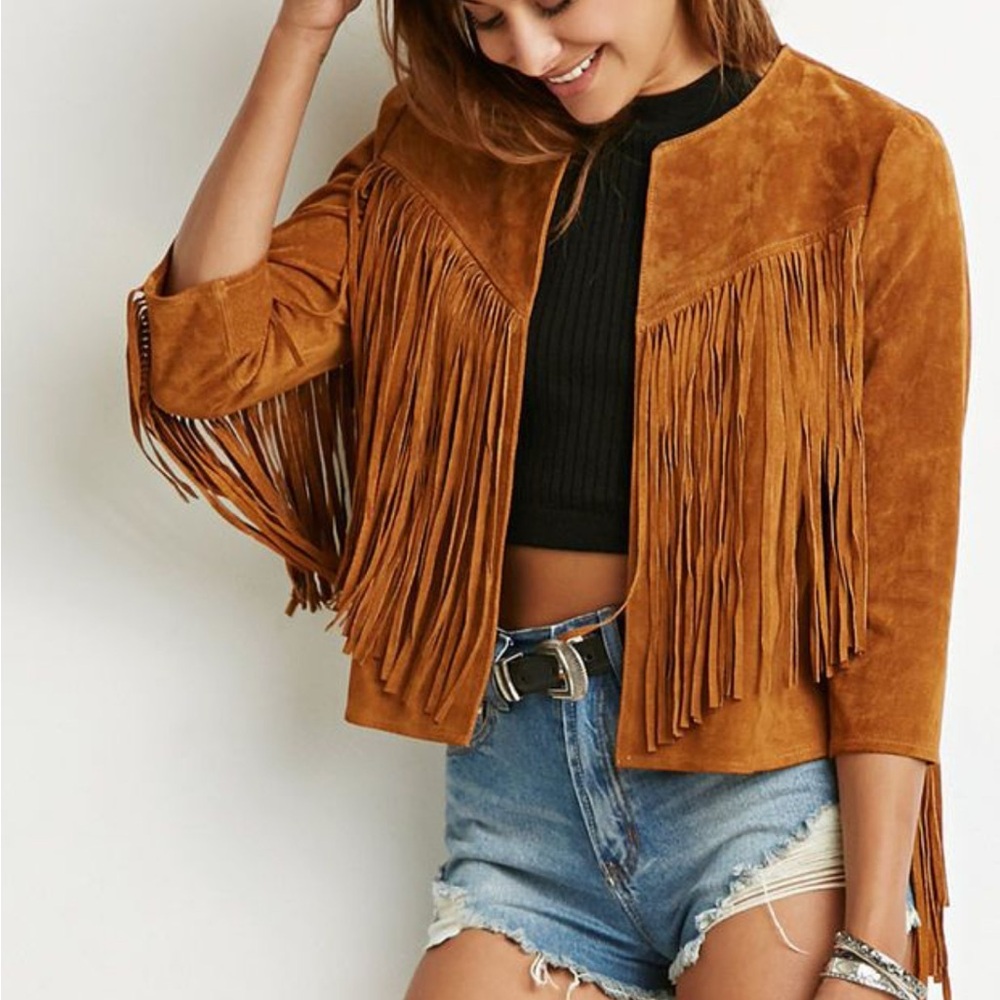 Forever 21 Brown Fringe Leather Jacket